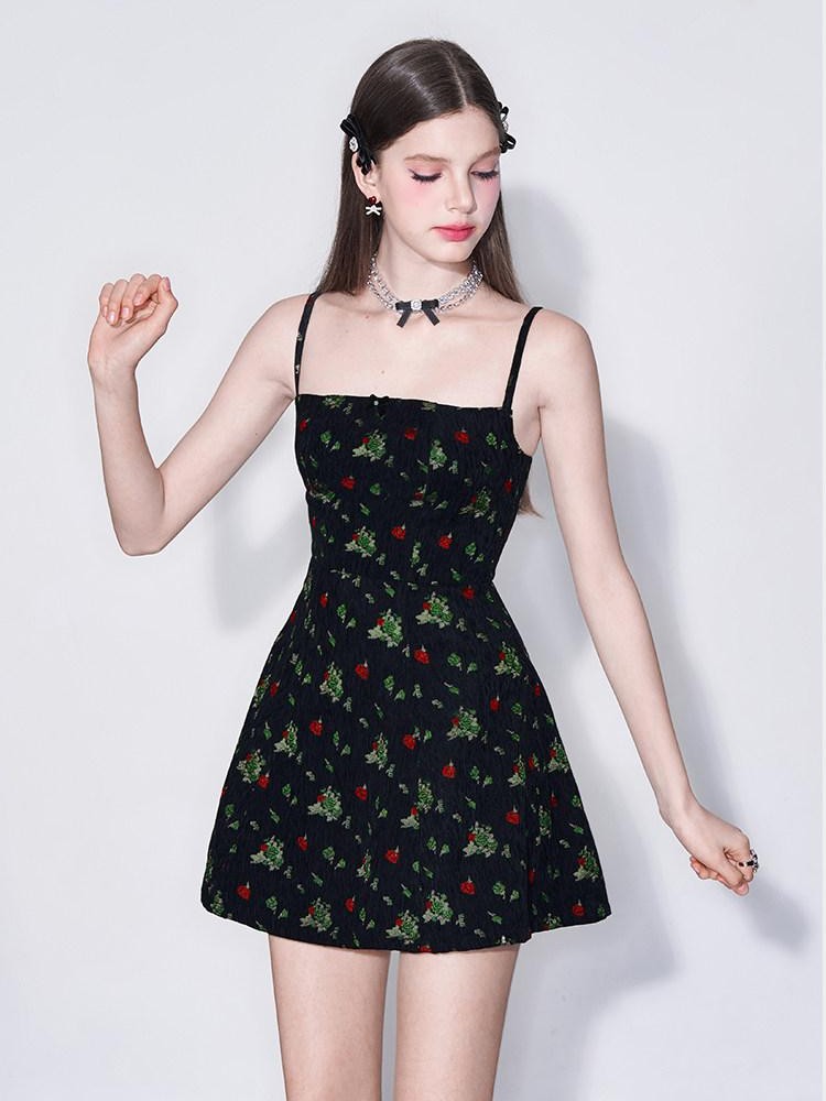 AFTADAWN Misty Floral Embroidered Bow A Line Square Neck Women&