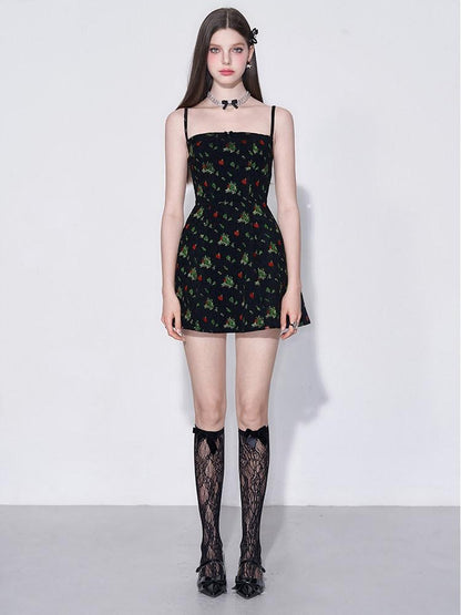 AFTADAWN Misty Floral Embroidered Bow A Line Square Neck Women&