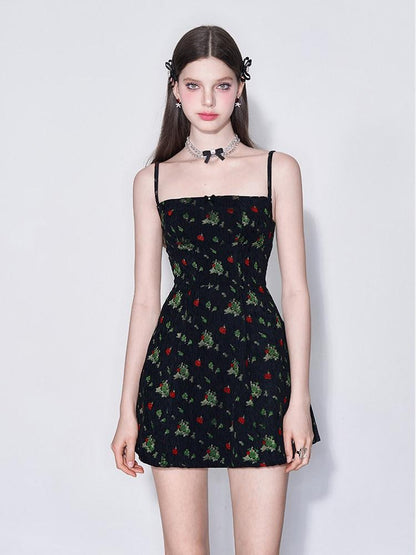 AFTADAWN Misty Floral Embroidered Bow A Line Square Neck Women&