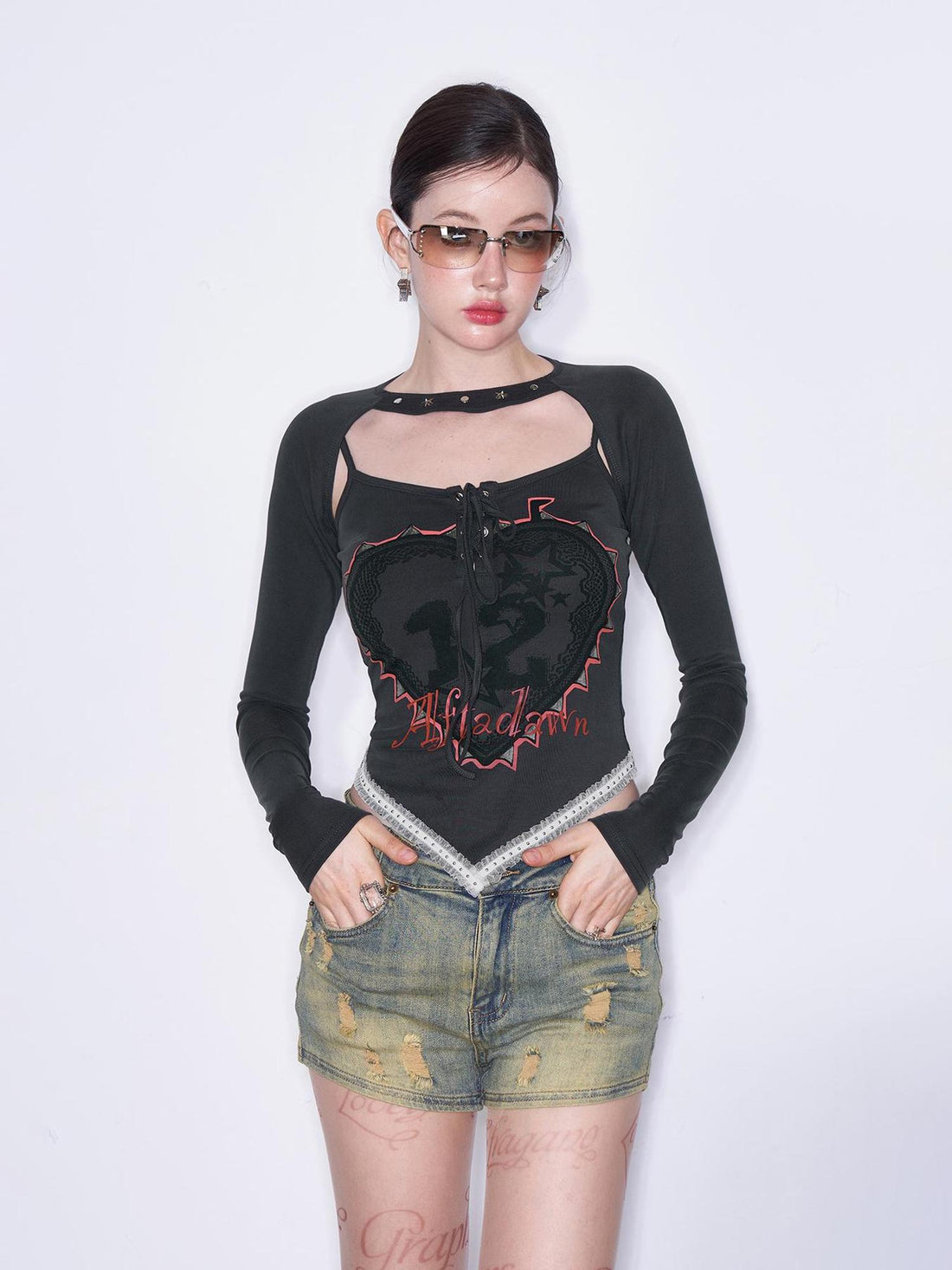 AFTADAWN Mo Dale Print Camisole and Long Sleeve Overlay Set