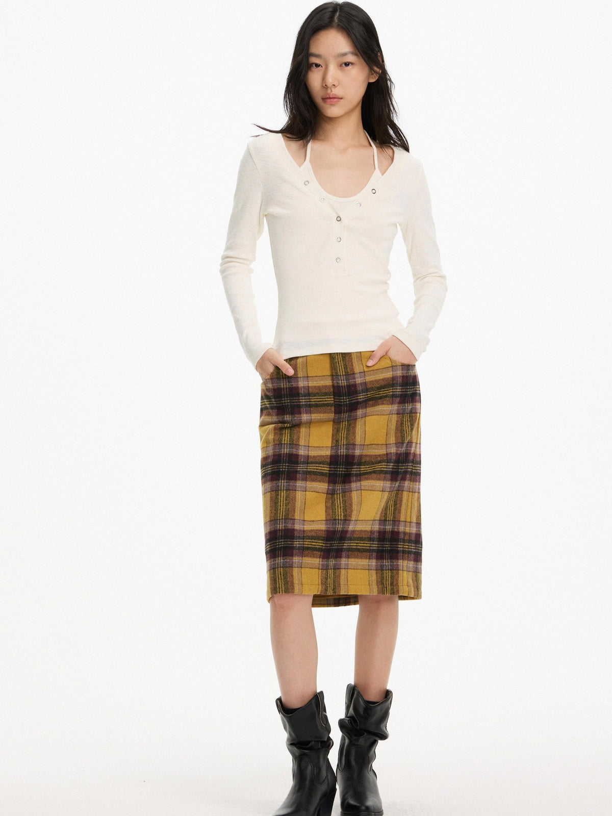 AFTADAWN Mock Layered Metal Element Slim Fit Women&