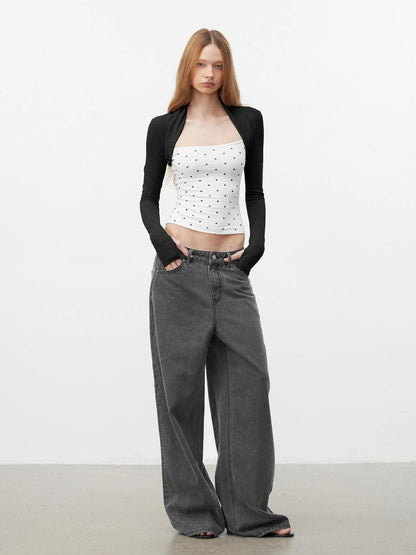 AFTADAWN Modal Layered Mock Neck Dot Blouse T-shirt