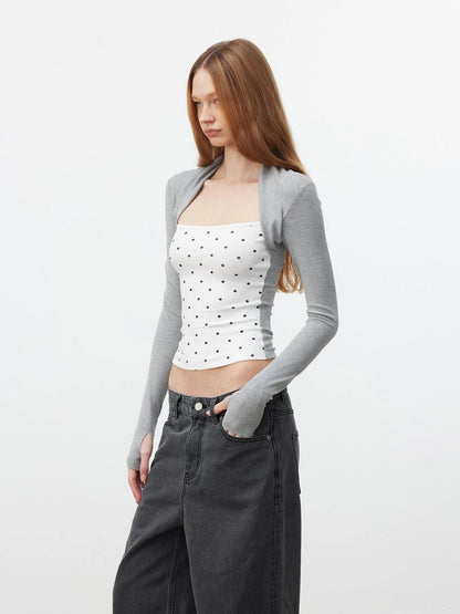 AFTADAWN Modal Layered Mock Neck Dot Blouse T-shirt