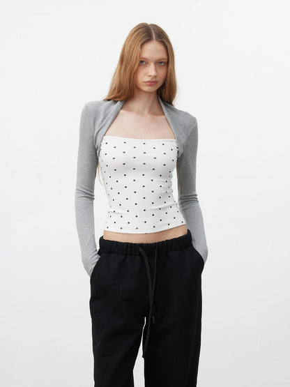 AFTADAWN Modal Layered Mock Neck Dot Blouse T-shirt