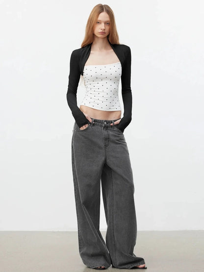 AFTADAWN Modal Layered Mock Neck Dot Blouse T-shirt