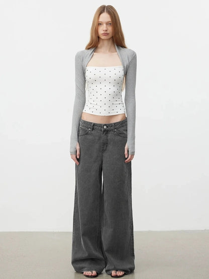 AFTADAWN Modal Layered Mock Neck Dot Blouse T-shirt