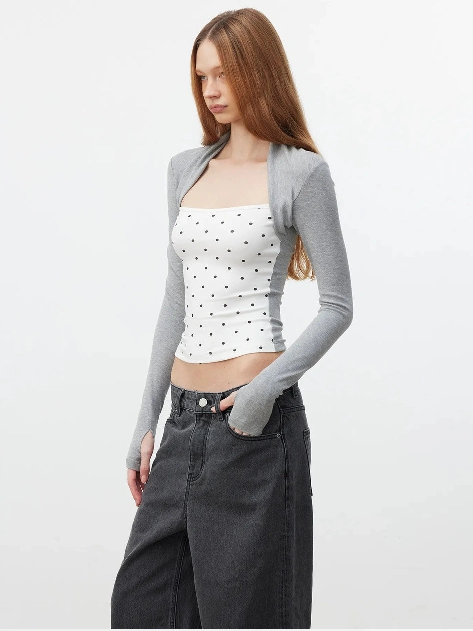 AFTADAWN Modal Layered Mock Neck Dot Blouse T-shirt