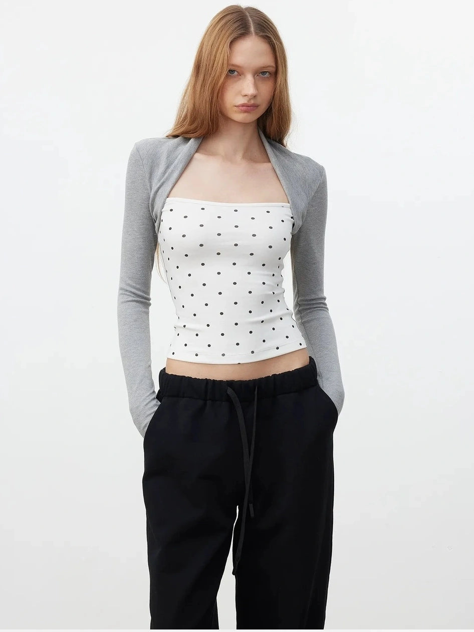 AFTADAWN Modal Layered Mock Neck Dot Blouse T-shirt