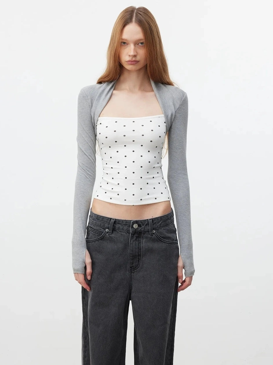 AFTADAWN Modal Layered Mock Neck Dot Blouse T-shirt