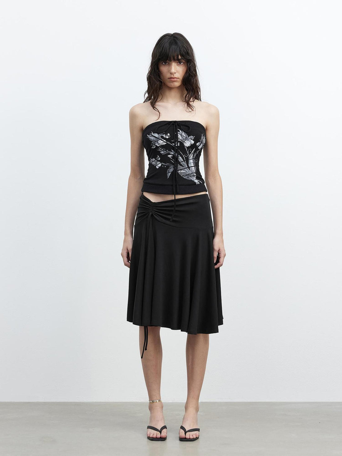 Modal Midi Skirt With Drawstring Waist And Flared Hem