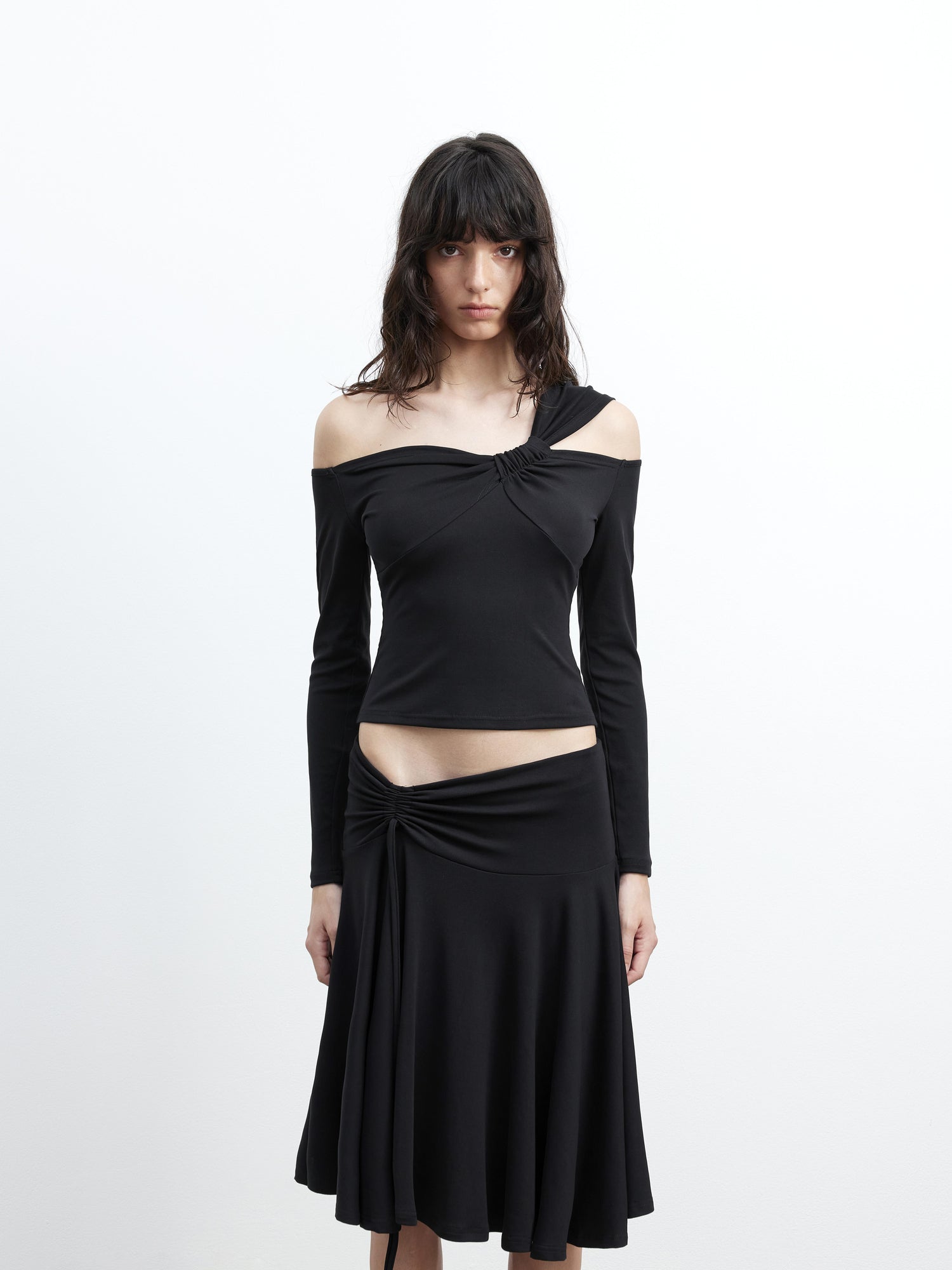 Modal Midi Skirt With Drawstring Waist And Flared Hem