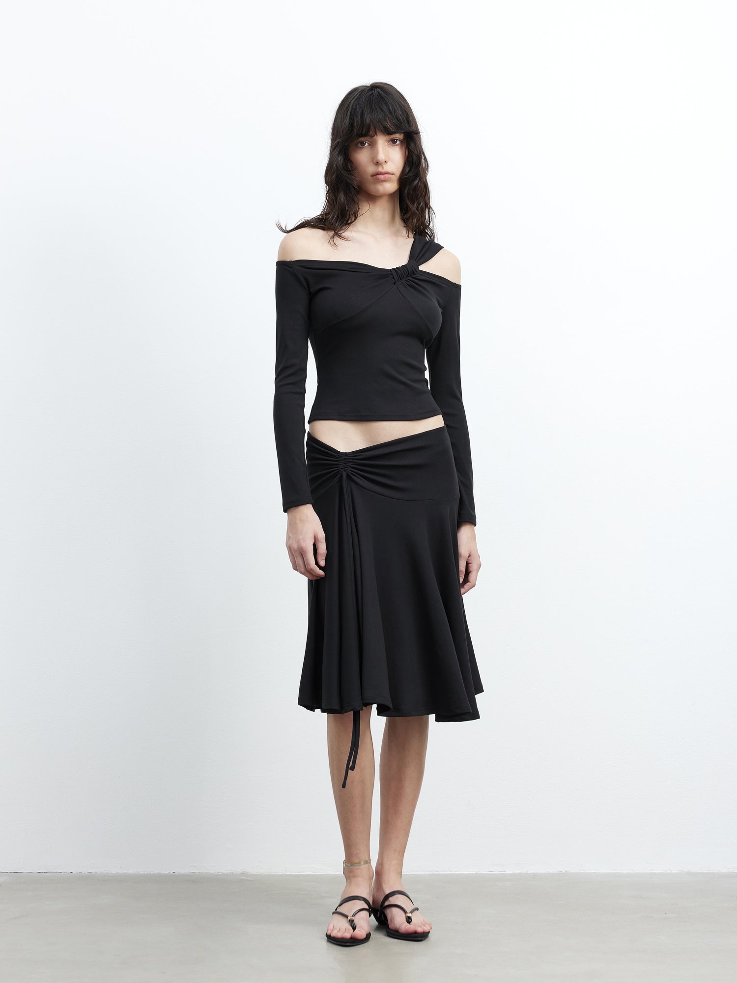 Modal Midi Skirt With Drawstring Waist And Flared Hem