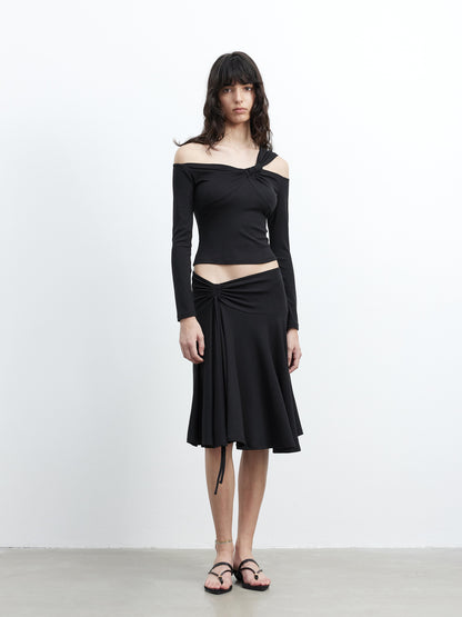 Modal Midi Skirt With Drawstring Waist And Flared Hem