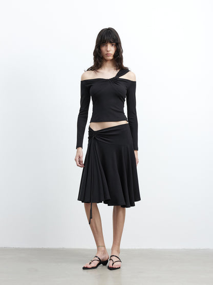 Modal Midi Skirt With Drawstring Waist And Flared Hem