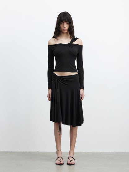 Modal Midi Skirt With Drawstring Waist And Flared Hem