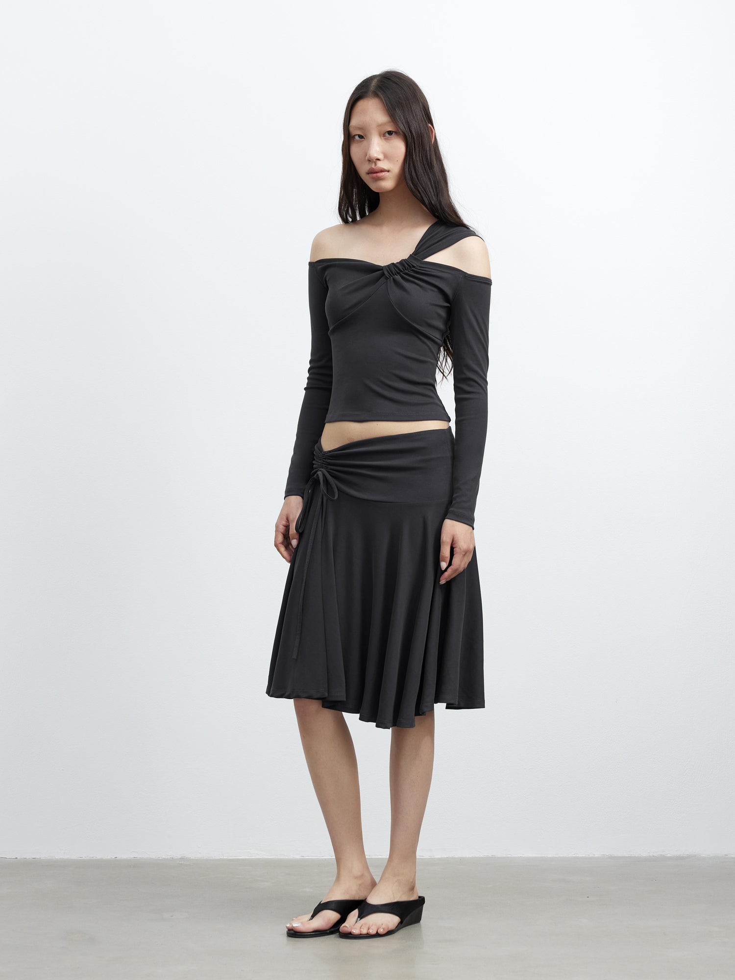 Modal Midi Skirt With Drawstring Waist And Flared Hem
