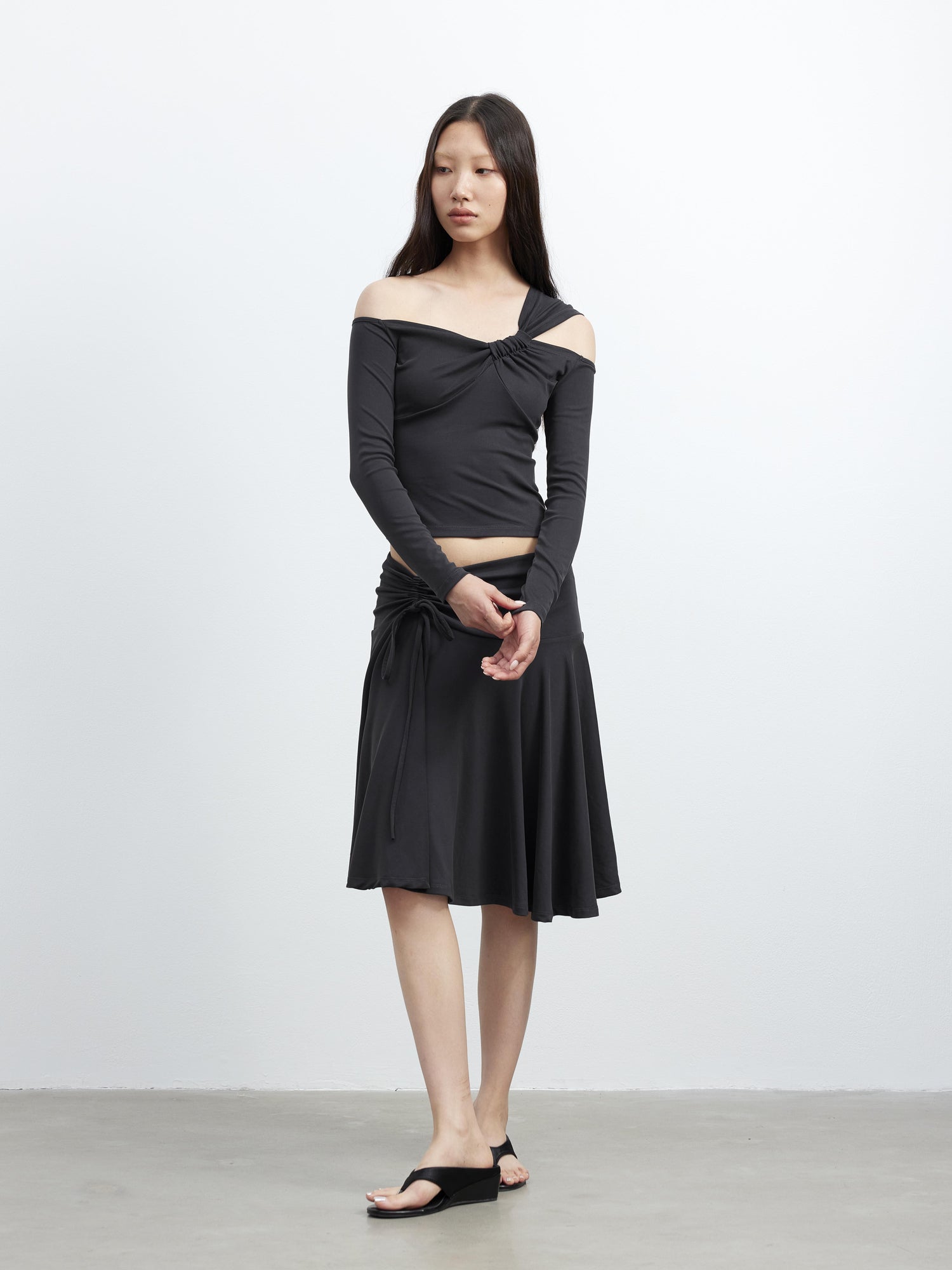 Modal Midi Skirt With Drawstring Waist And Flared Hem