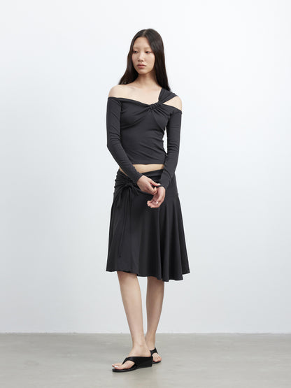 Modal Midi Skirt With Drawstring Waist And Flared Hem