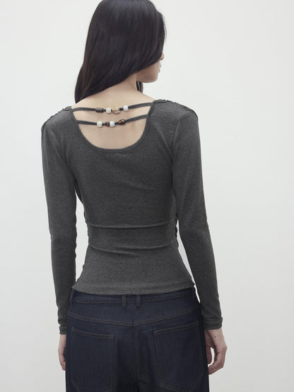 AFTADAWN Modal Slit Back Beaded Detail Long Sleeve Top