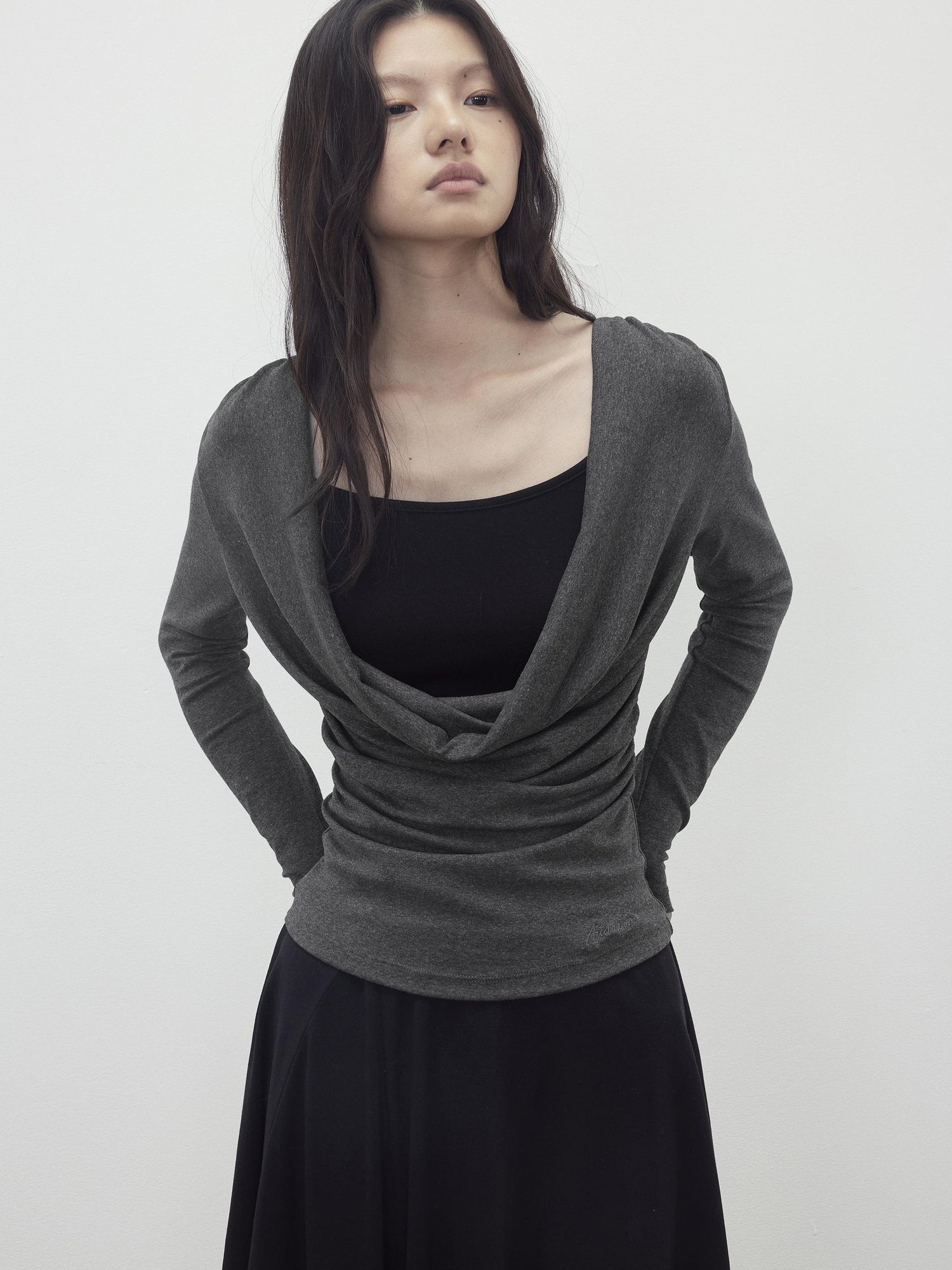 AFTADAWN Modal Slit Back Beaded Detail Long Sleeve Top