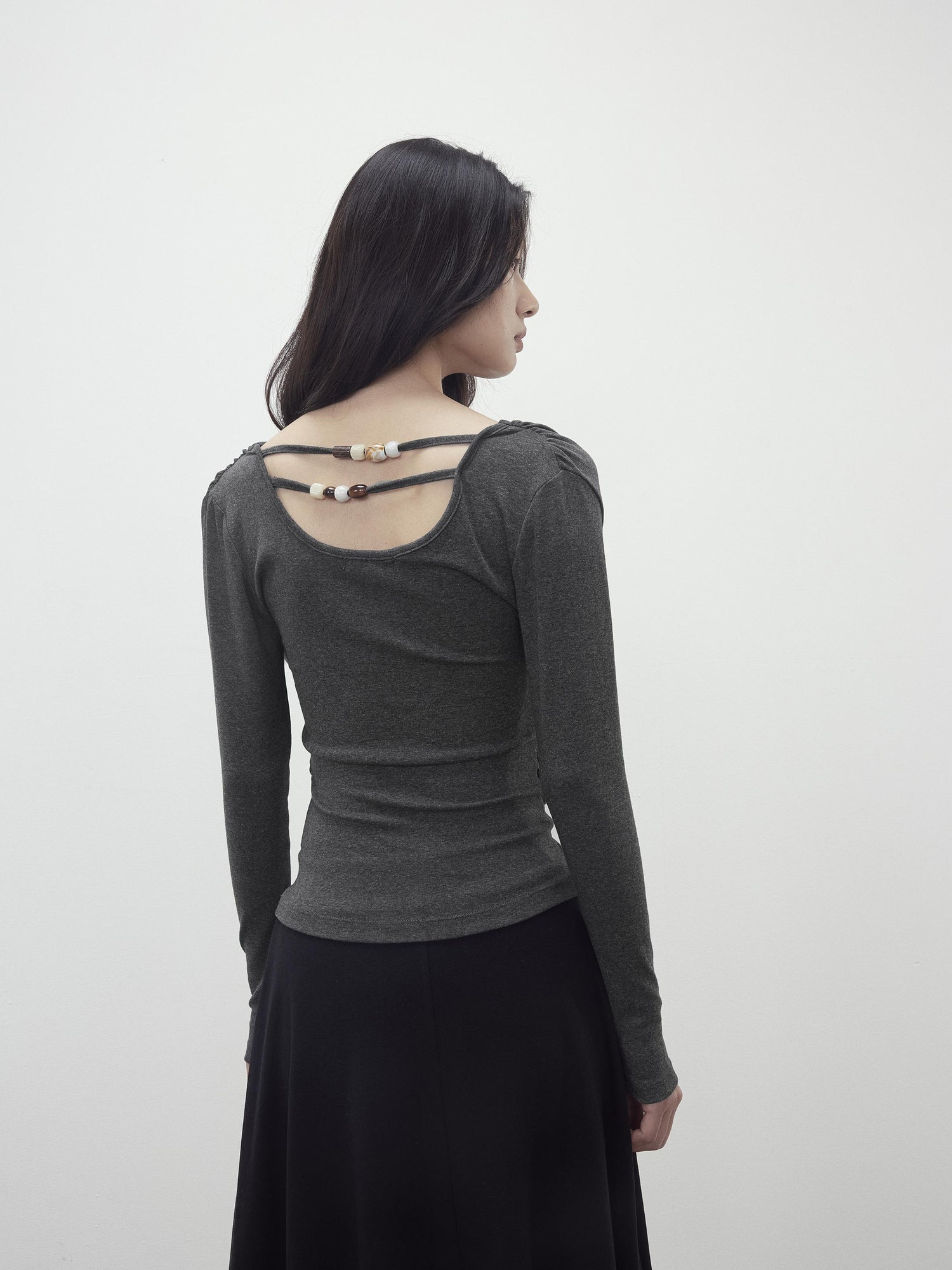 AFTADAWN Modal Slit Back Beaded Detail Long Sleeve Top