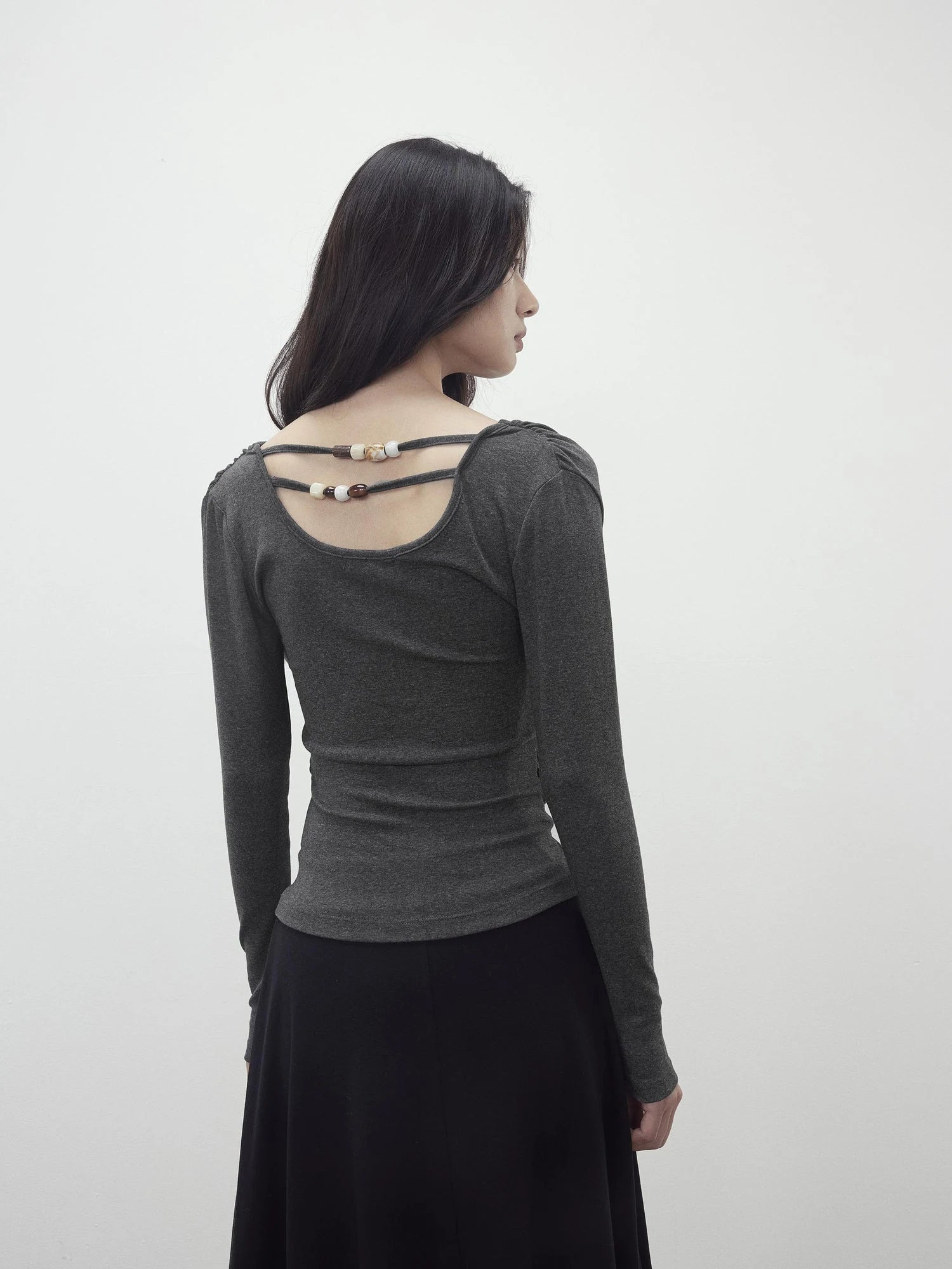 Modal Slit Back Beaded Detail Long Sleeve Top