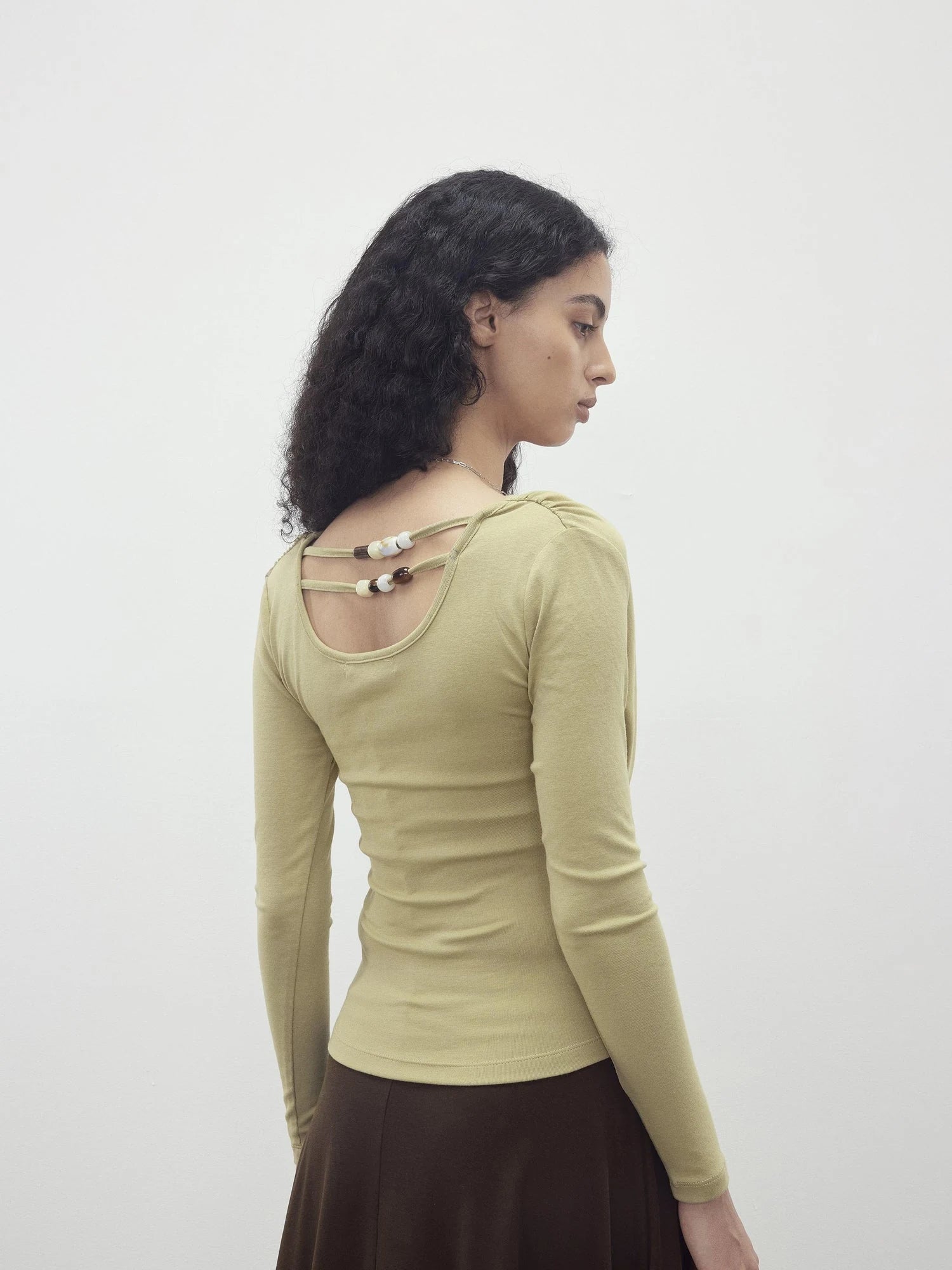 Modal Slit Back Beaded Detail Long Sleeve Top