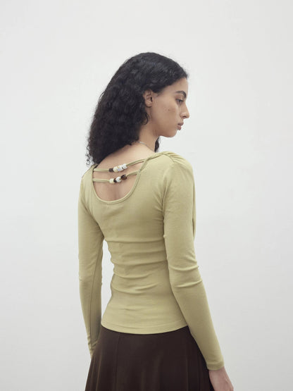 Modal Slit Back Beaded Detail Long Sleeve Top