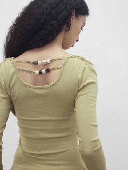 Modal Slit Back Beaded Detail Long Sleeve Top