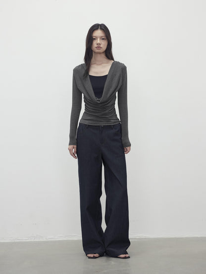 AFTADAWN Modal Slit Back Beaded Detail Long Sleeve Top