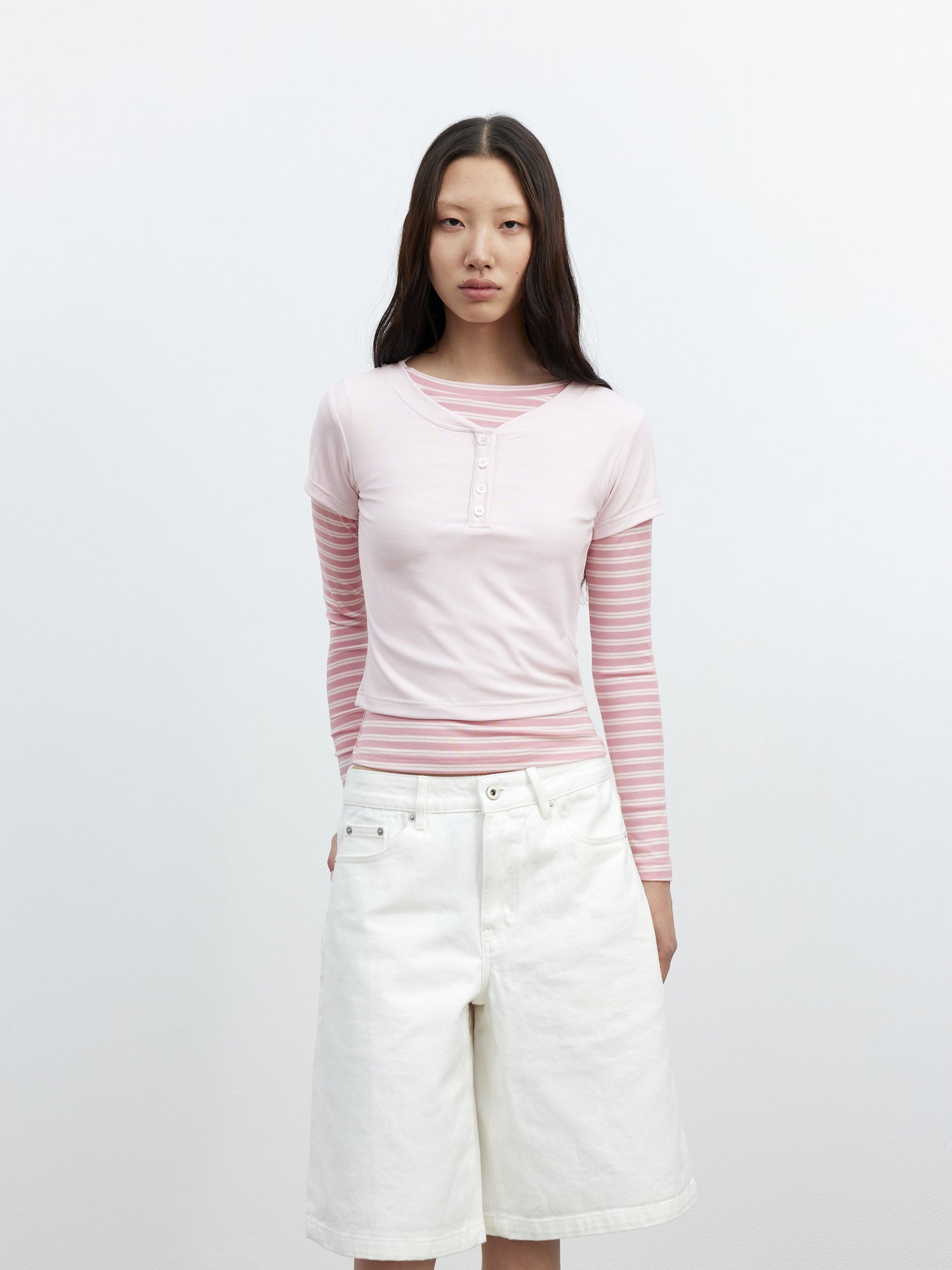 AFTADAWN Modal Striped Layered Long Sleeve T-shirt