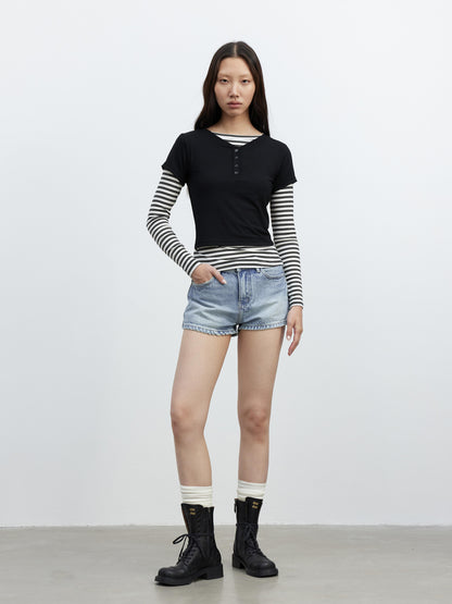 AFTADAWN Modal Striped Layered Long Sleeve T-shirt