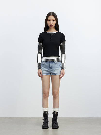 AFTADAWN Modal Striped Layered Long Sleeve T-shirt