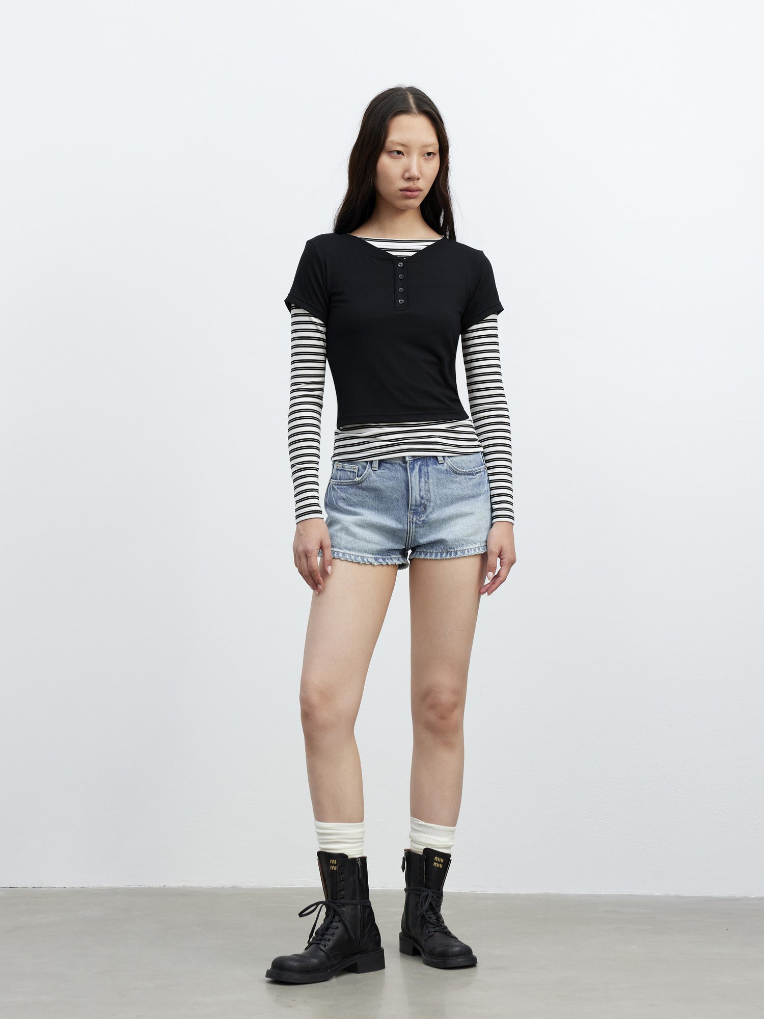 AFTADAWN Modal Striped Layered Long Sleeve T-shirt