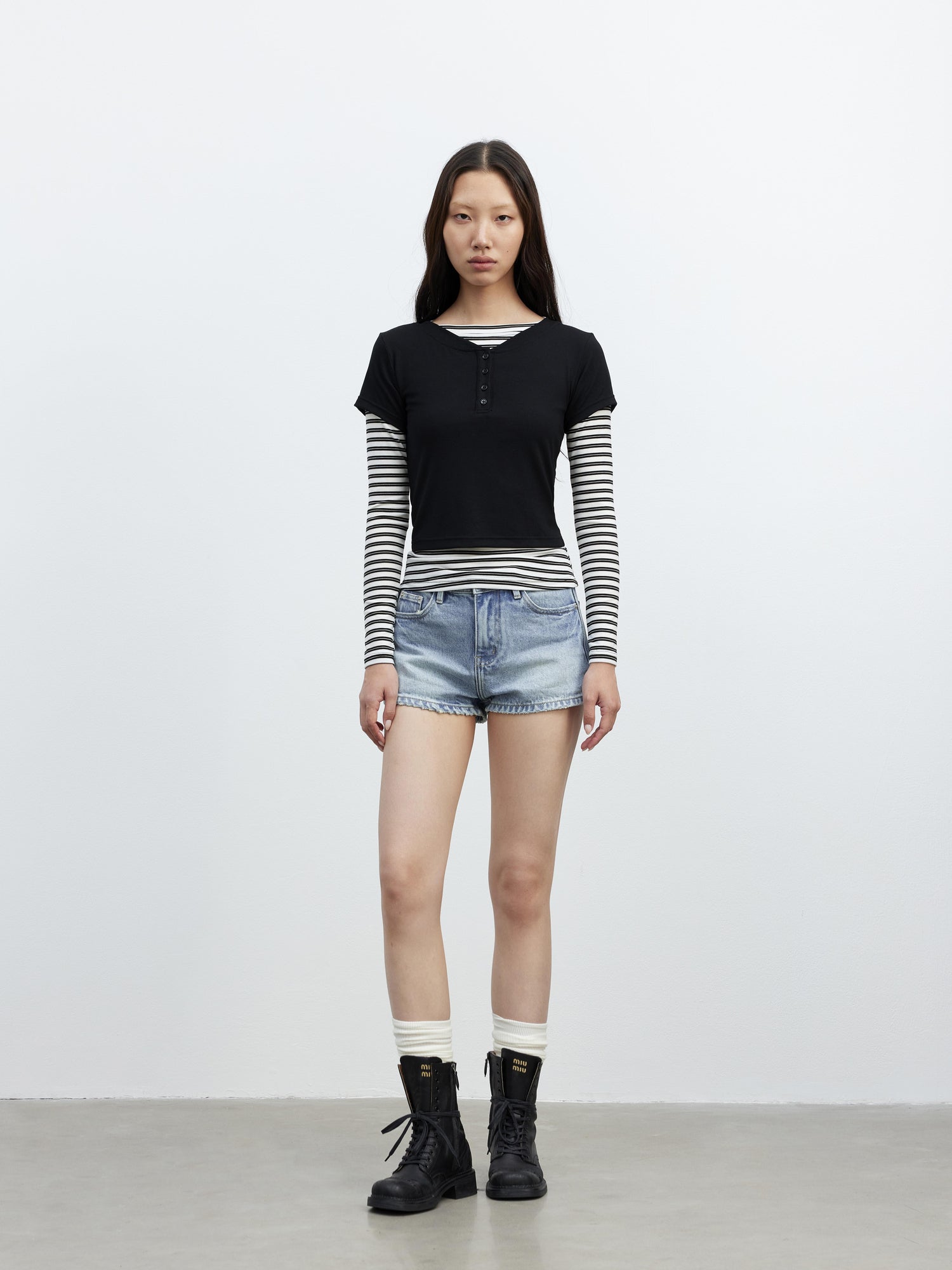 AFTADAWN Modal Striped Layered Long Sleeve T-shirt