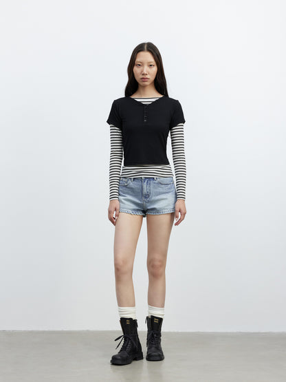 AFTADAWN Modal Striped Layered Long Sleeve T-shirt