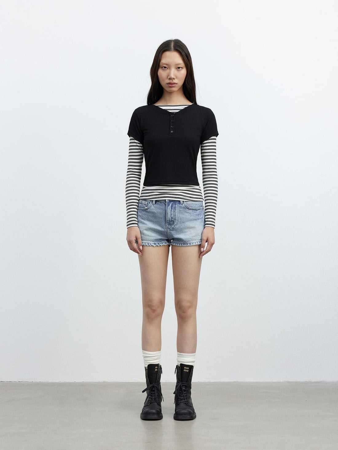 AFTADAWN Modal Striped Layered Long Sleeve T-shirt