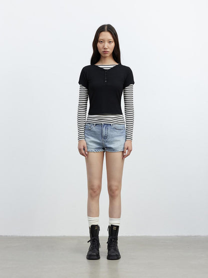 AFTADAWN Modal Striped Layered Long Sleeve T-shirt