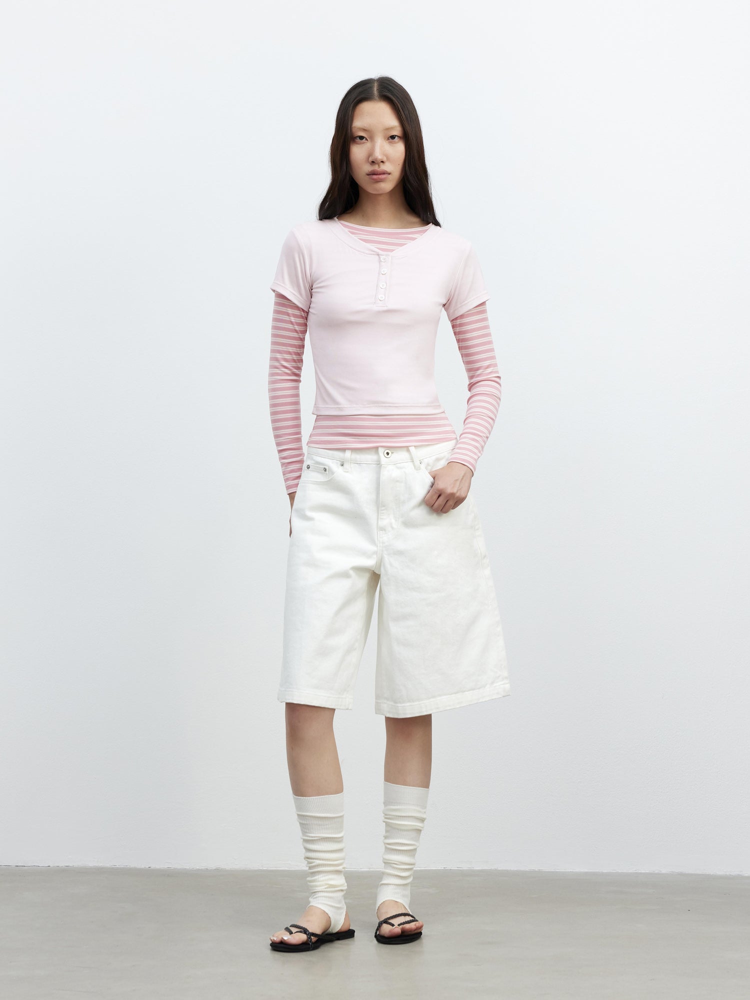 AFTADAWN Modal Striped Layered Long Sleeve T-shirt