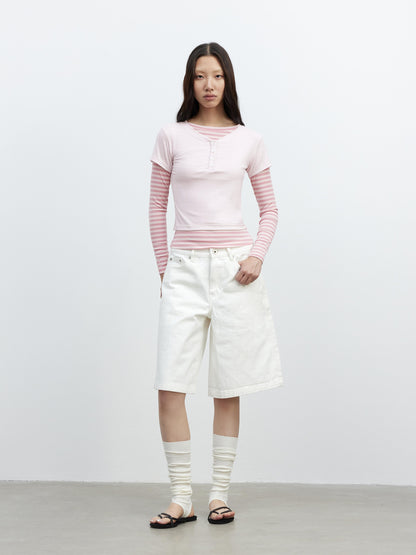 AFTADAWN Modal Striped Layered Long Sleeve T-shirt