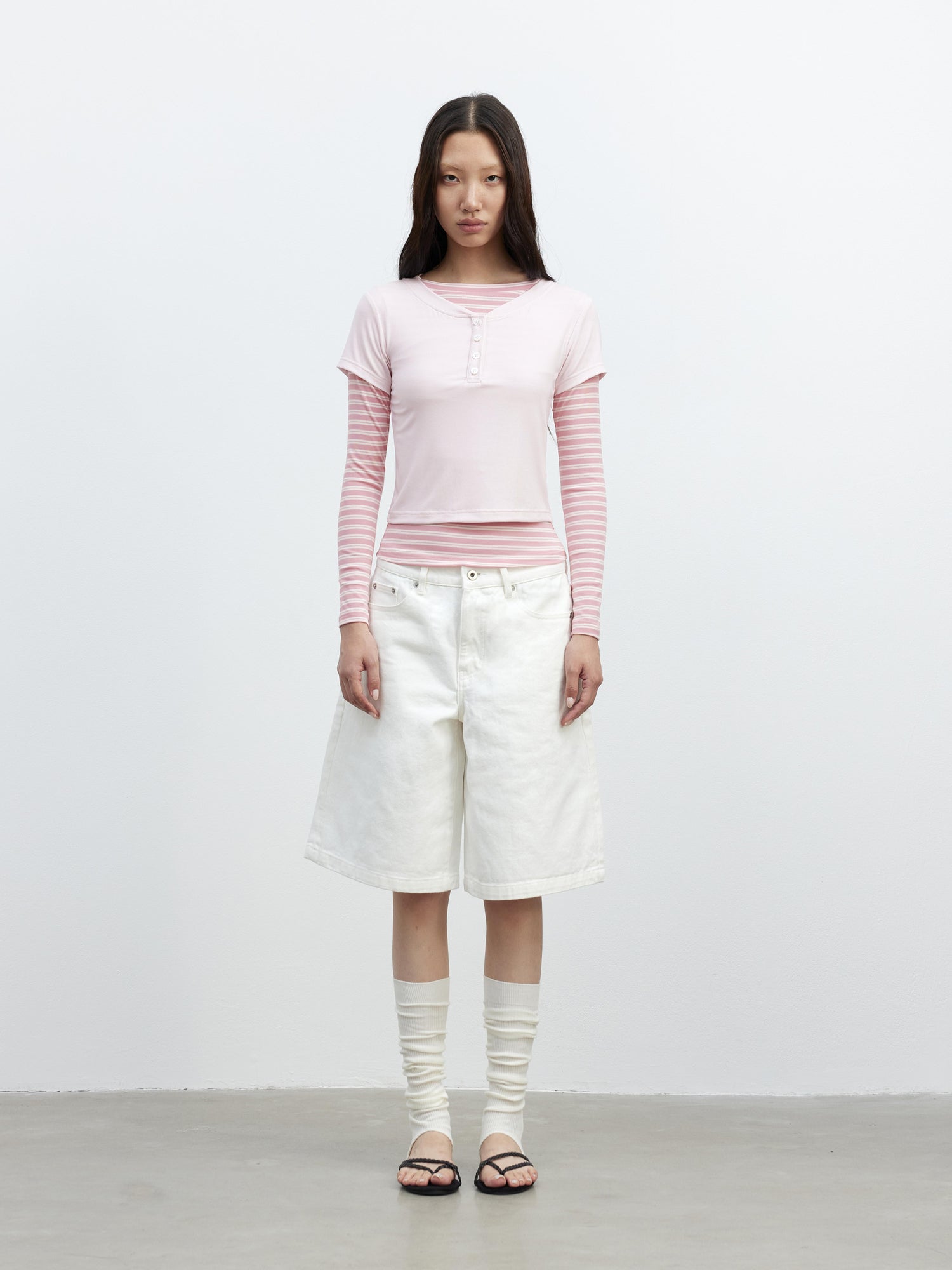 AFTADAWN Modal Striped Layered Long Sleeve T-shirt