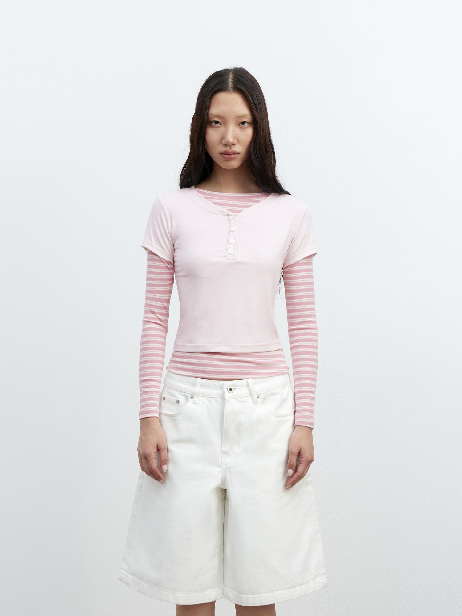 AFTADAWN Modal Striped Layered Long Sleeve T-shirt