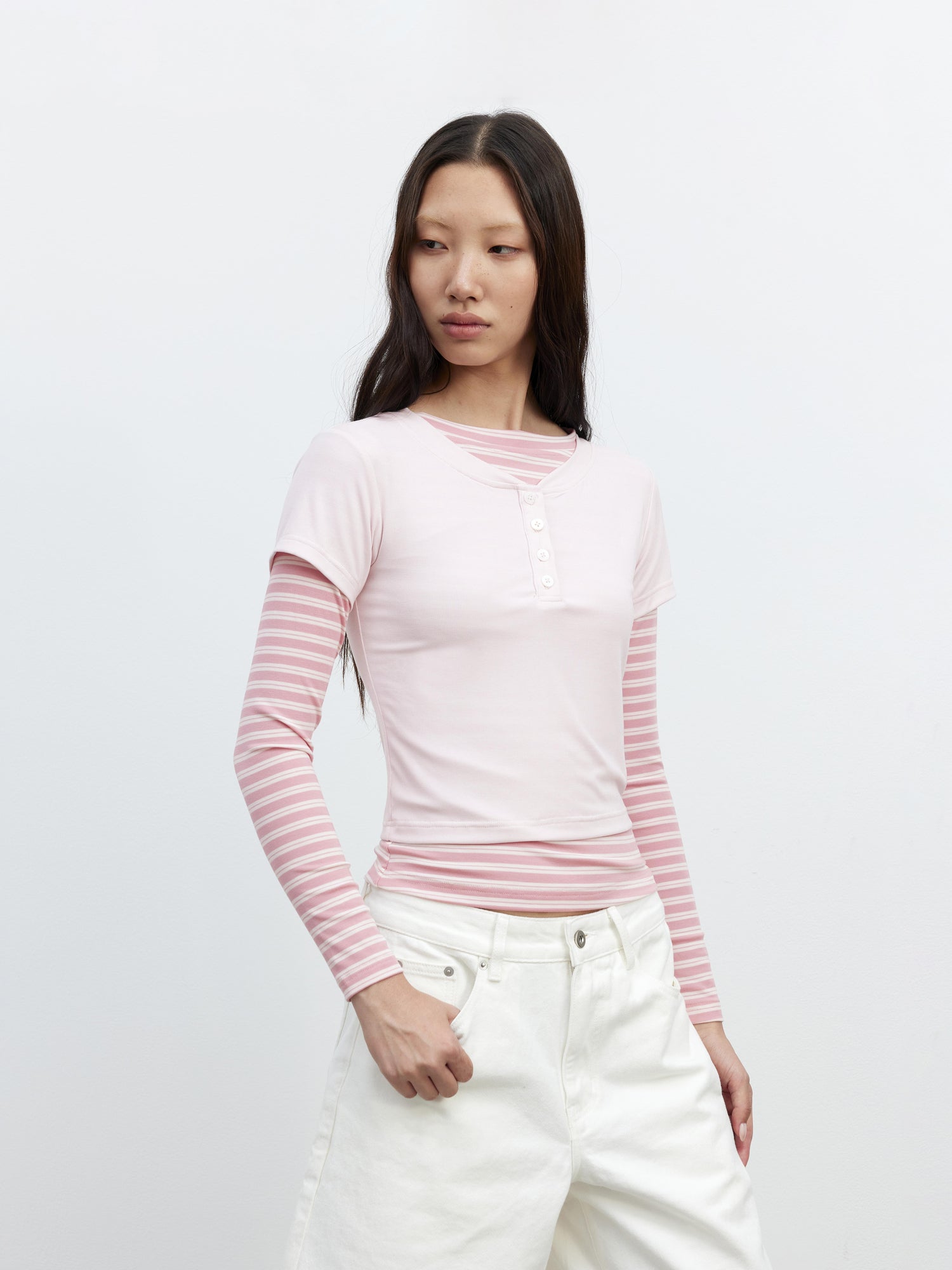 AFTADAWN Modal Striped Layered Long Sleeve T-shirt