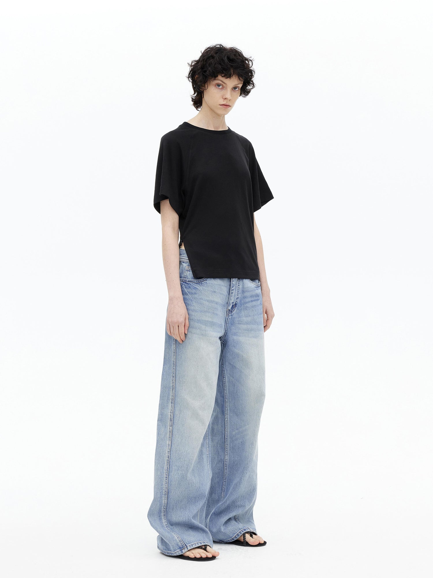 AFTADAWN Modal V-neck Side Zip Waist Defining Top