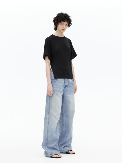 AFTADAWN Modal V-neck Side Zip Waist Defining Top