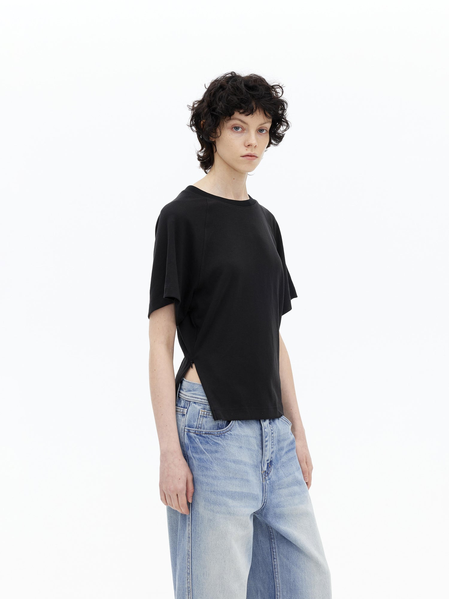 AFTADAWN Modal V-neck Side Zip Waist Defining Top