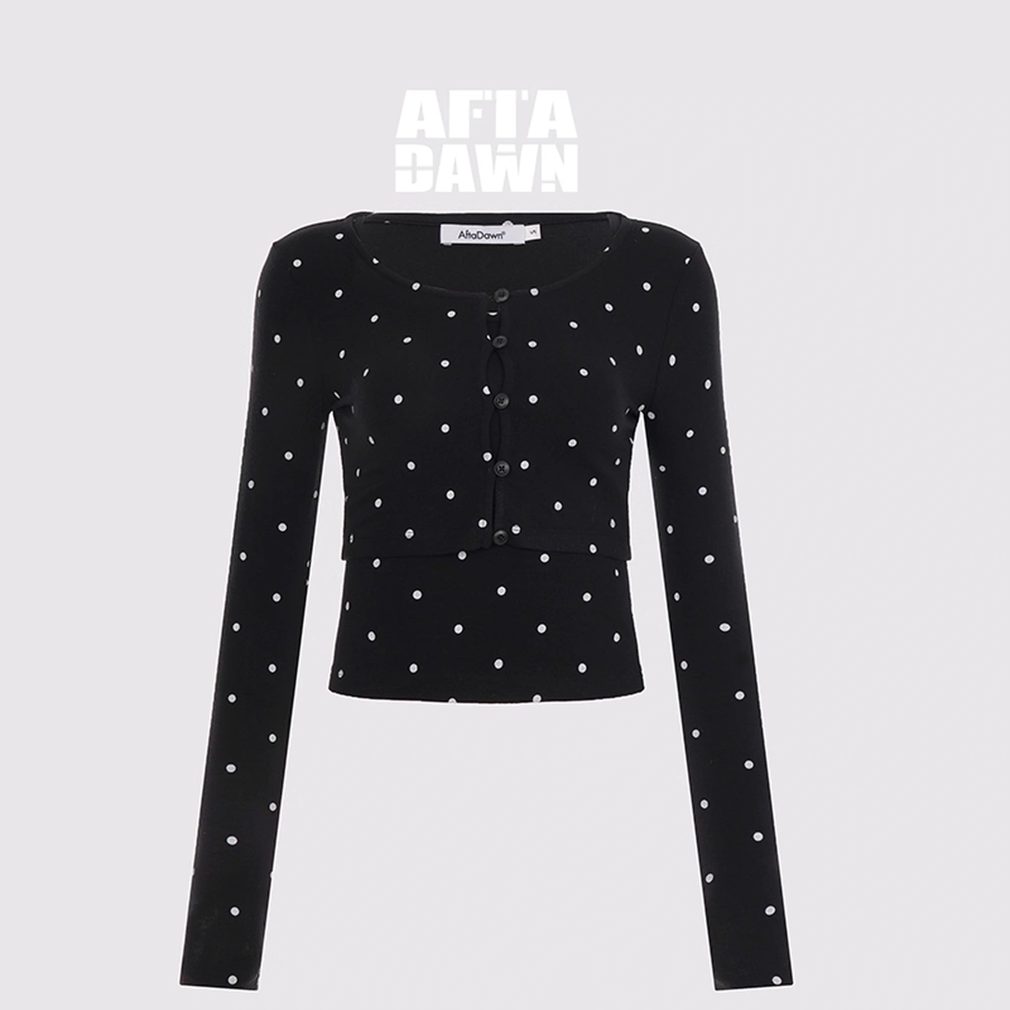 AFTADAWN_Modal_Wool_Stretch_Polka_Dot_Layering_Set_V-neck_T-shirt_Long_Sleeve_MISSTT