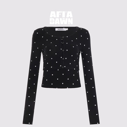 AFTADAWN_Modal_Wool_Stretch_Polka_Dot_Layering_Set_V-neck_T-shirt_Long_Sleeve_MISSTT
