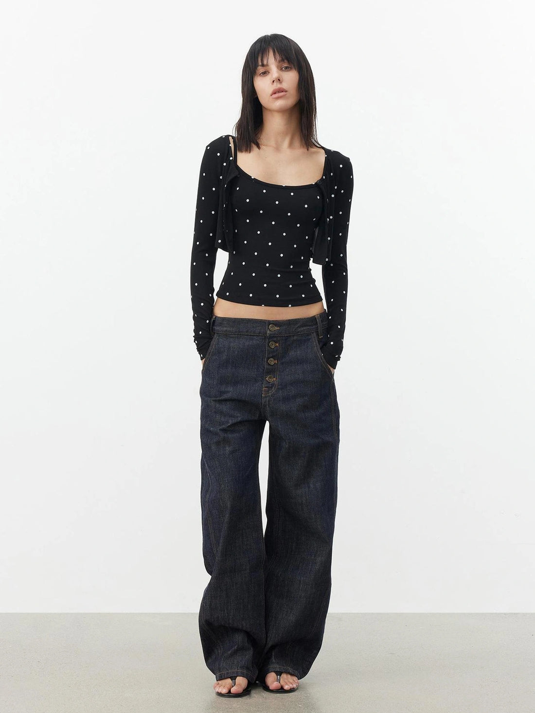 AFTADAWN Modal Wool Stretch Polka Dot Layering Set V-neck T-shirt Long Sleeve T-shirt