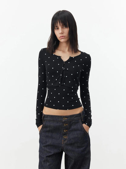 AFTADAWN Modal Wool Stretch Polka Dot Layering Set V-neck T-shirt Long Sleeve T-shirt